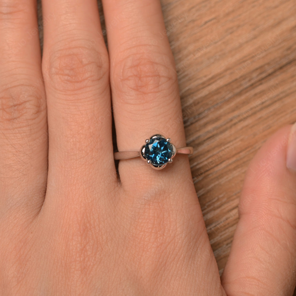 Flower London Blue Topaz Solitaire Engagement Ring - LUO Jewelry