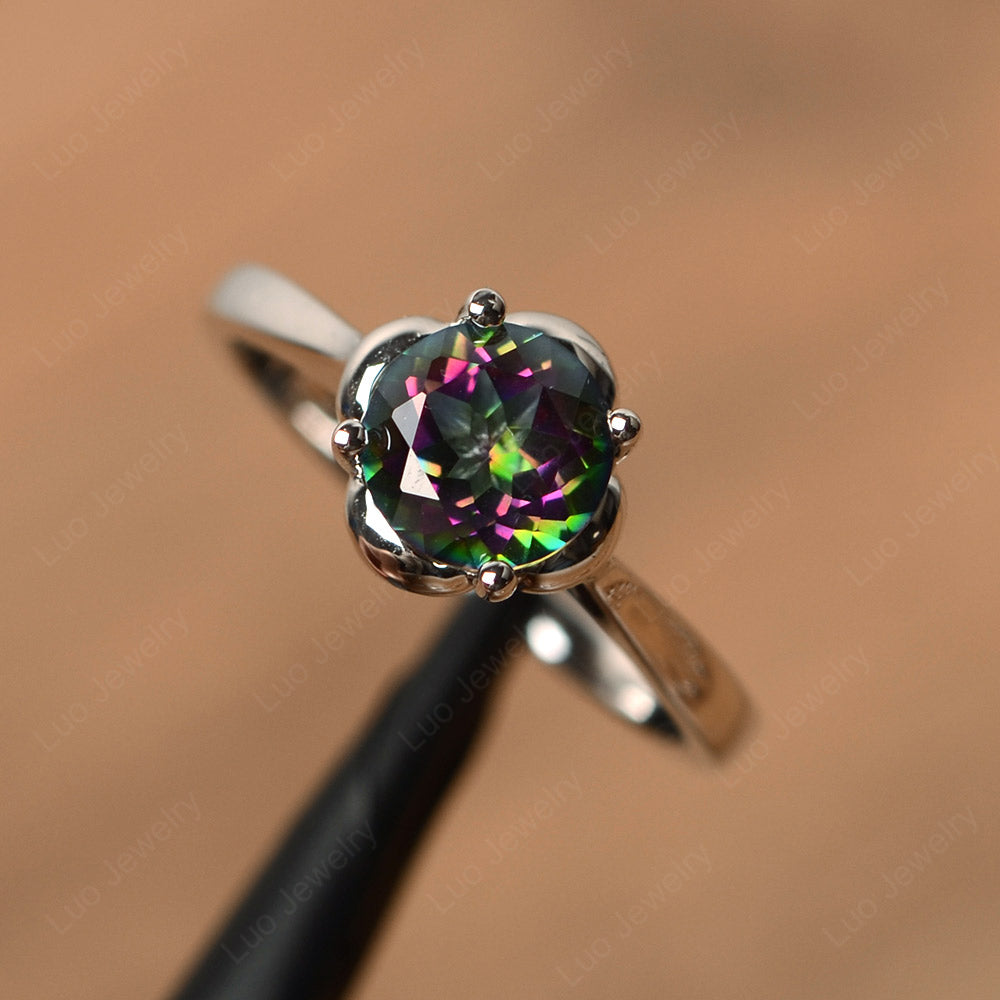 Flower Mystic Topaz Solitaire Engagement Ring - LUO Jewelry