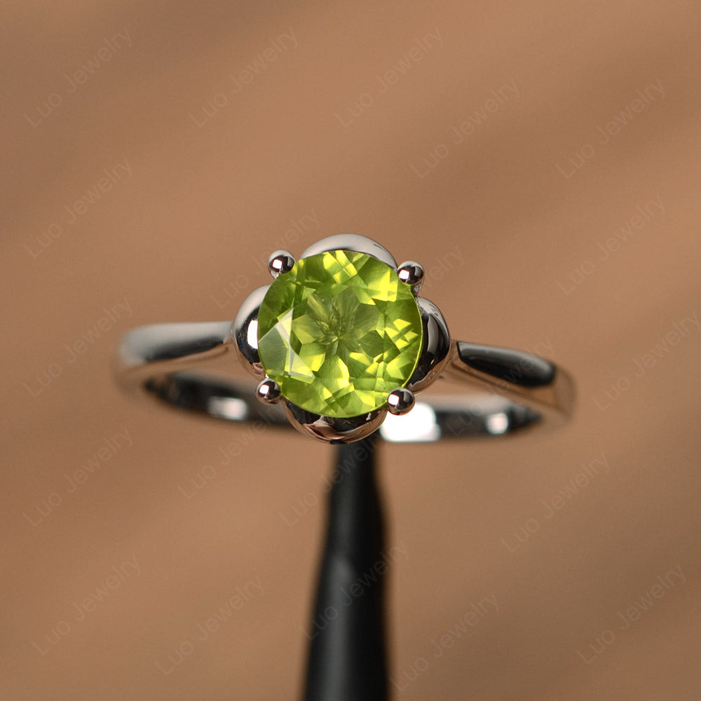Flower Peridot Solitaire Engagement Ring - LUO Jewelry