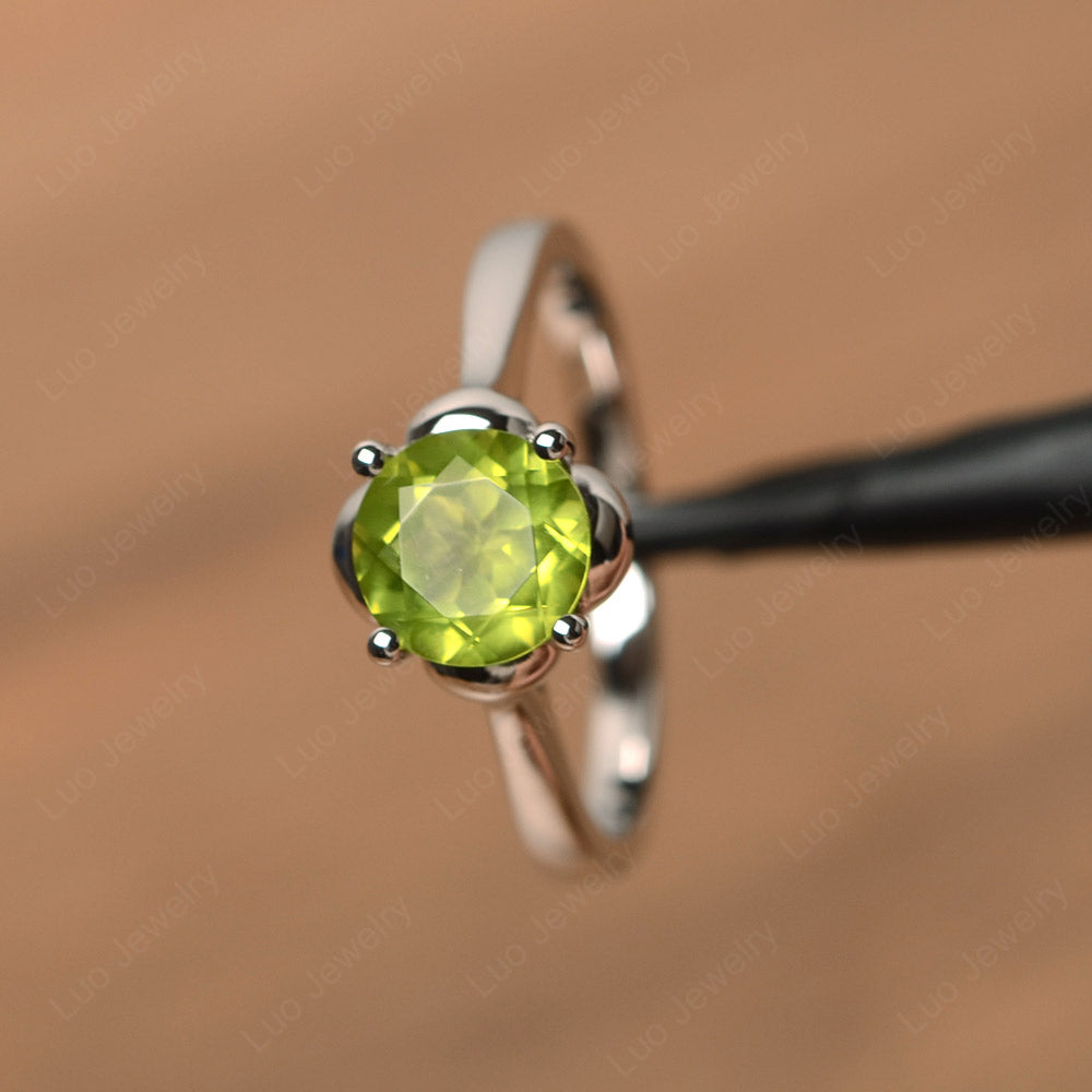 Flower Peridot Solitaire Engagement Ring - LUO Jewelry