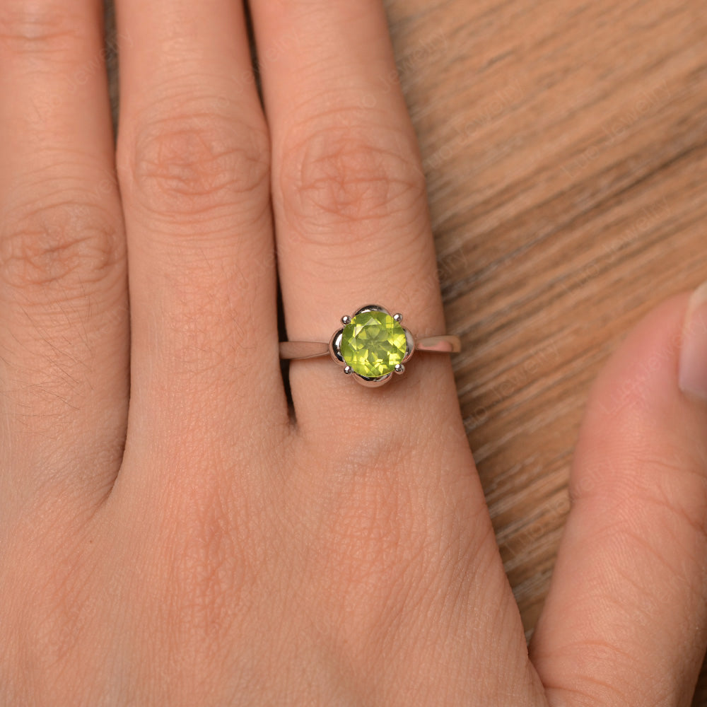 Flower Peridot Solitaire Engagement Ring - LUO Jewelry