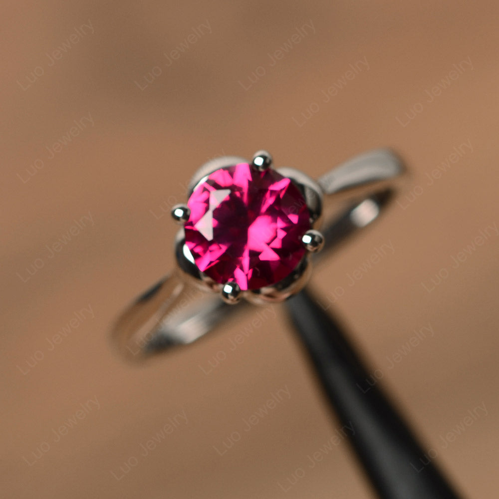 Flower Ruby Solitaire Engagement Ring - LUO Jewelry