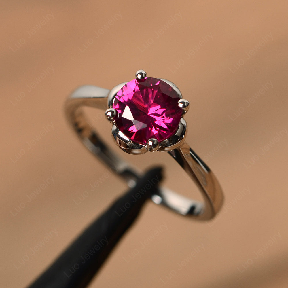 Flower Ruby Solitaire Engagement Ring - LUO Jewelry