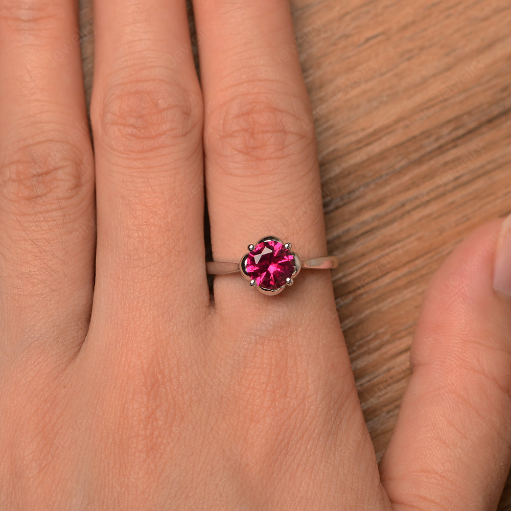 Flower Ruby Solitaire Engagement Ring - LUO Jewelry