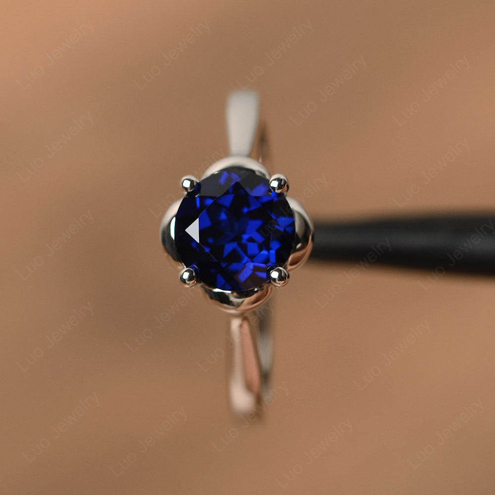 Flower Lab Sapphire Solitaire Engagement Ring - LUO Jewelry