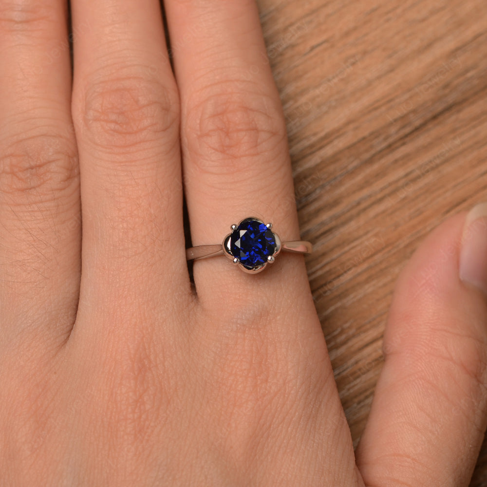 Flower Lab Sapphire Solitaire Engagement Ring - LUO Jewelry