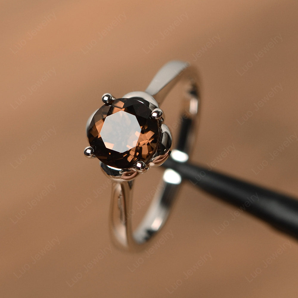 Flower Smoky Quartz  Solitaire Engagement Ring - LUO Jewelry
