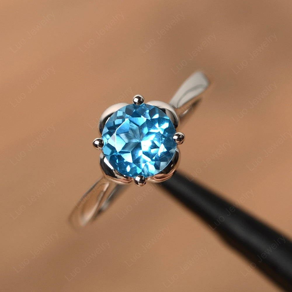 Flower Swiss Blue Topaz Solitaire Engagement Ring - LUO Jewelry