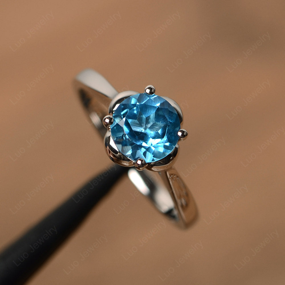 Flower Swiss Blue Topaz Solitaire Engagement Ring - LUO Jewelry