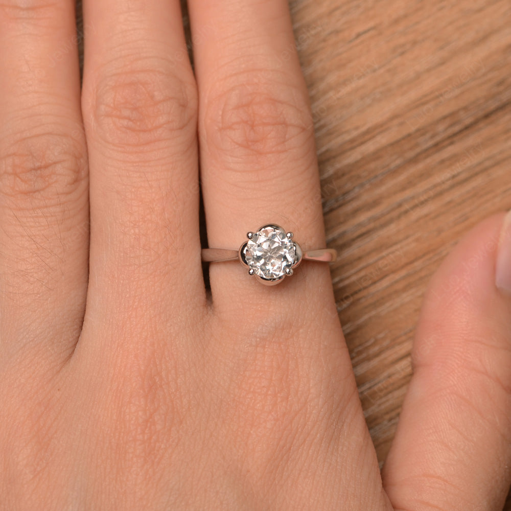 Flower White Topaz Solitaire Engagement Ring - LUO Jewelry