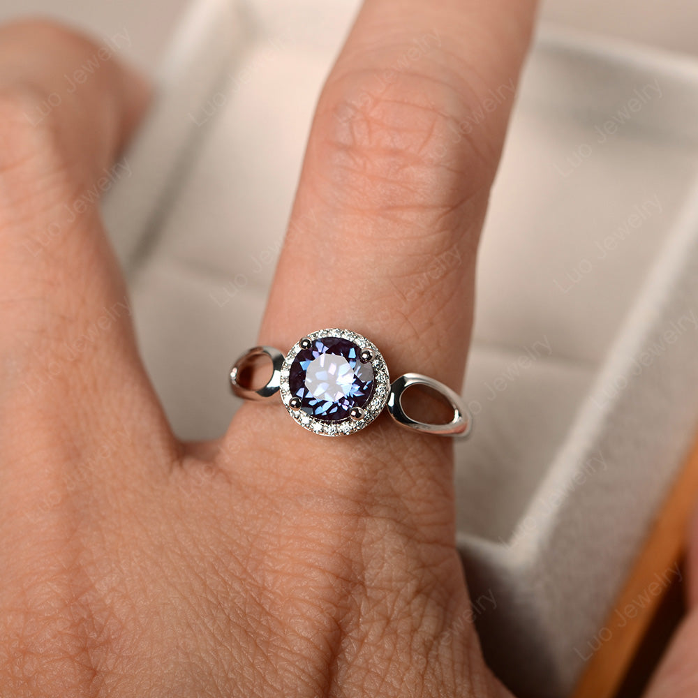 Alexandrite Halo Engagement Ring Split Shank - LUO Jewelry