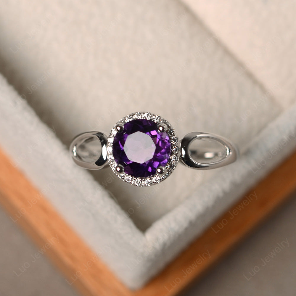 Amethyst Halo Engagement Ring Split Shank - LUO Jewelry