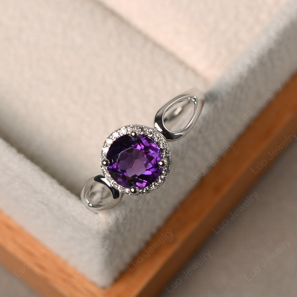 Amethyst Halo Engagement Ring Split Shank - LUO Jewelry