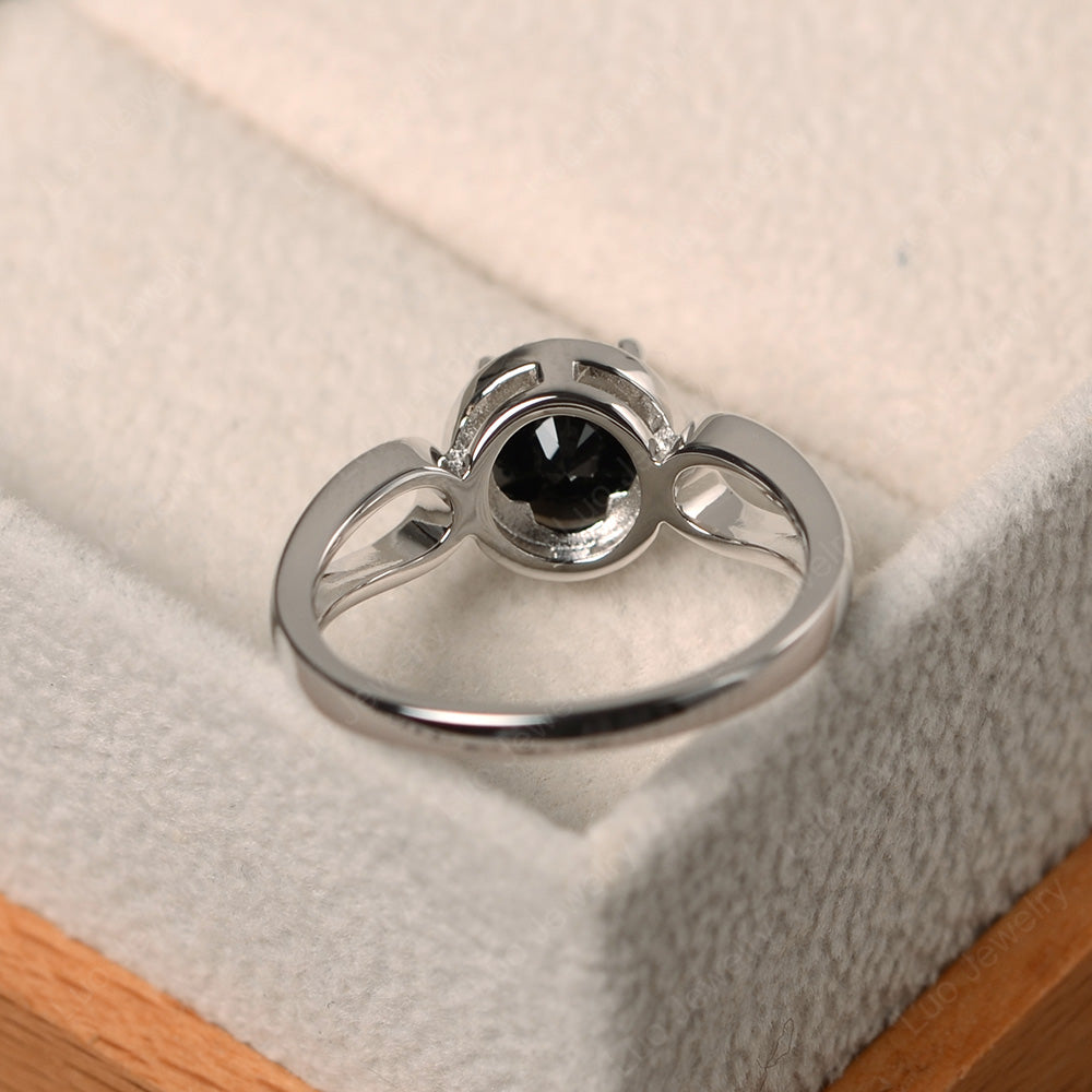 Black Spinel Halo Engagement Ring Split Shank - LUO Jewelry