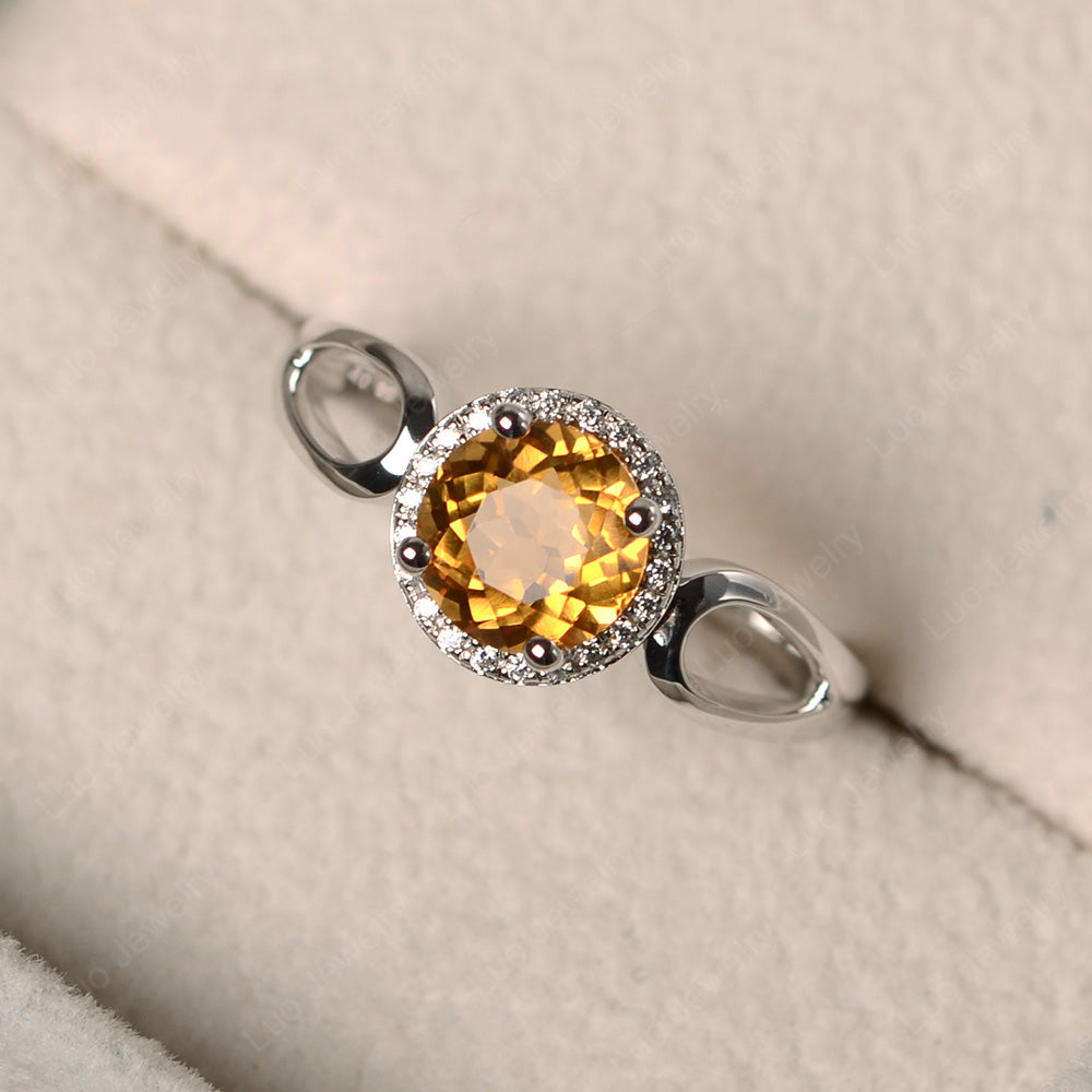 Citrine Halo Engagement Ring Split Shank - LUO Jewelry