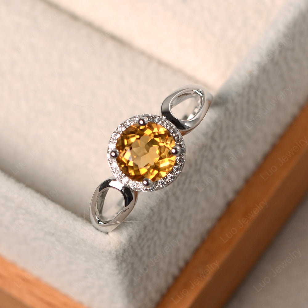 Citrine Halo Engagement Ring Split Shank - LUO Jewelry