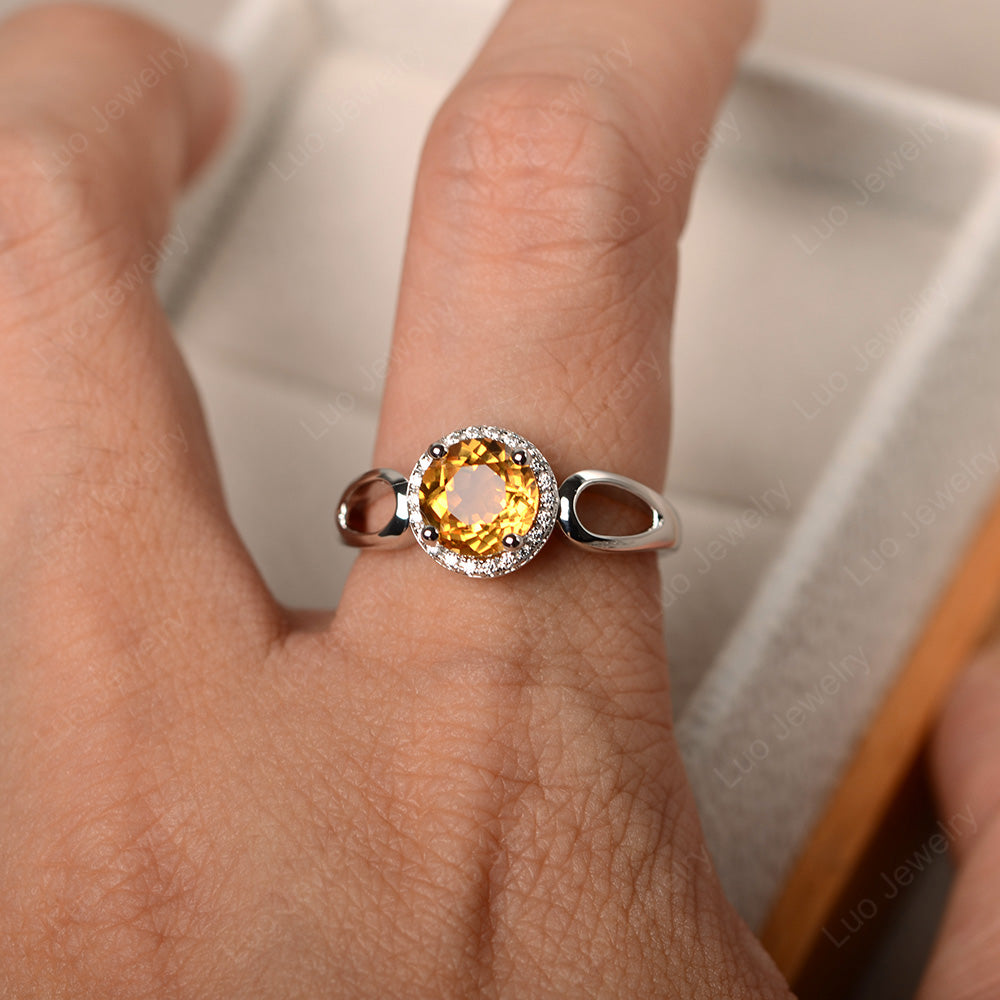 Citrine Halo Engagement Ring Split Shank - LUO Jewelry