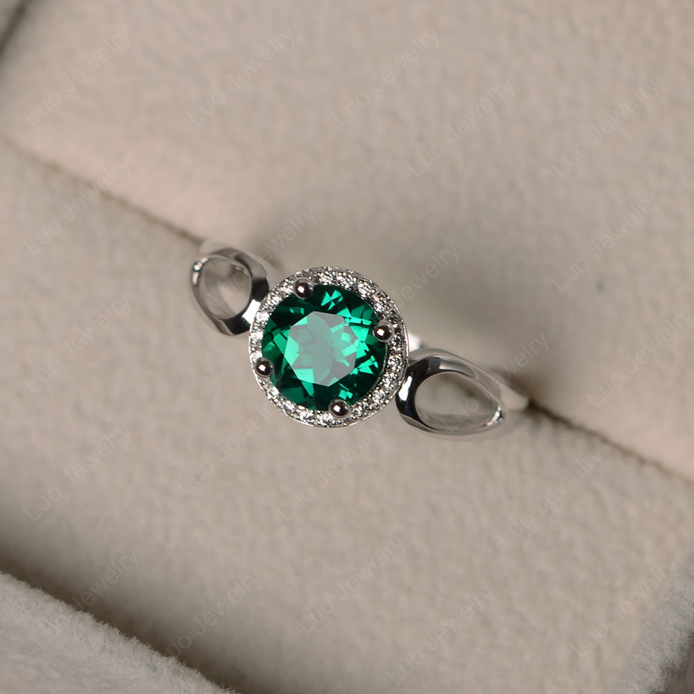 Lab Emerald Halo Engagement Ring Split Shank - LUO Jewelry