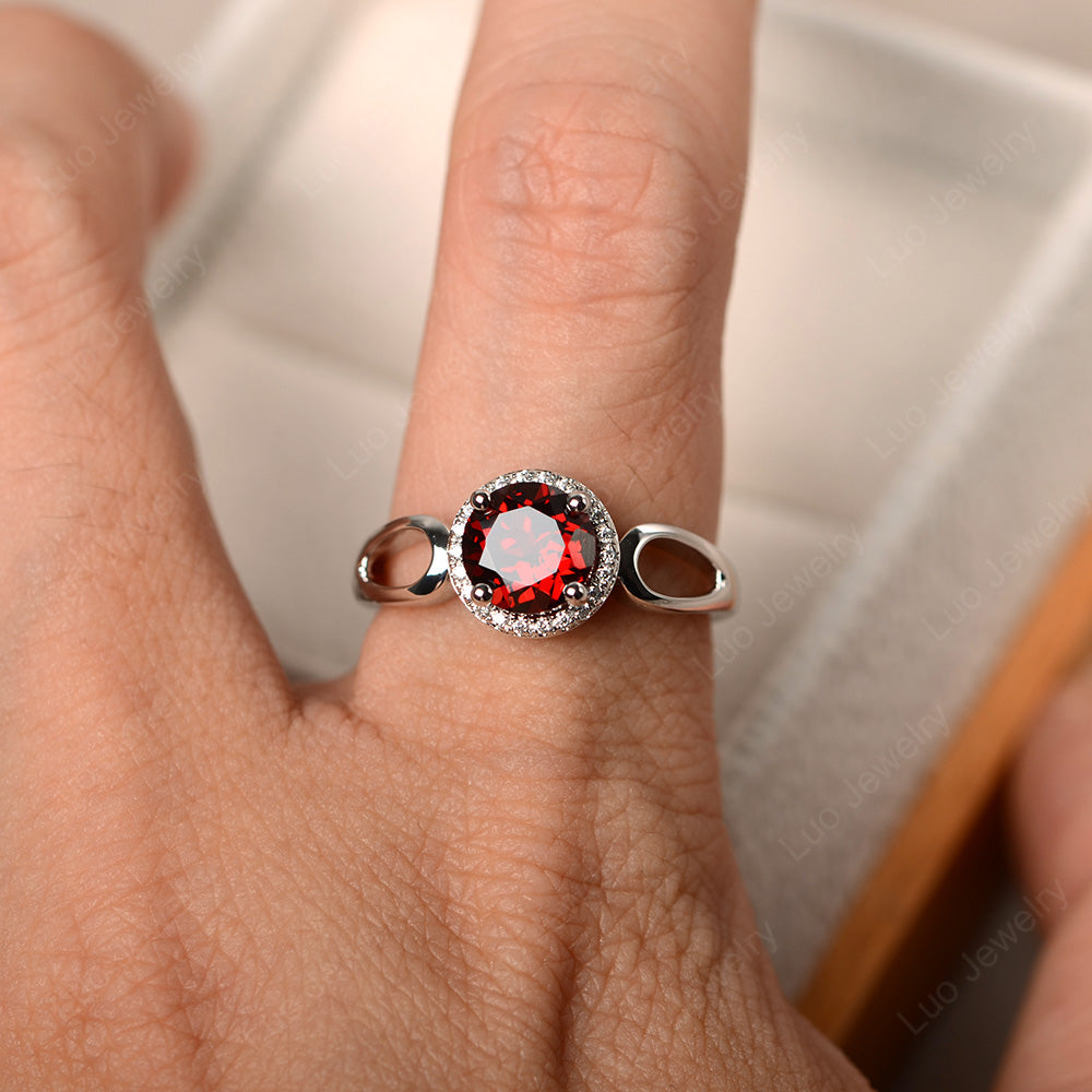 Garnet Halo Engagement Ring Split Shank - LUO Jewelry