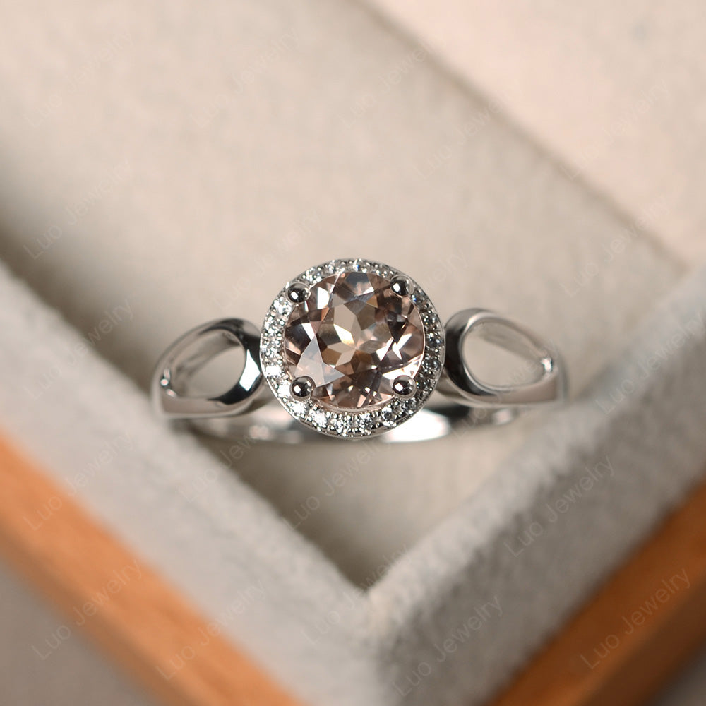 Morganite Halo Engagement Ring Split Shank - LUO Jewelry