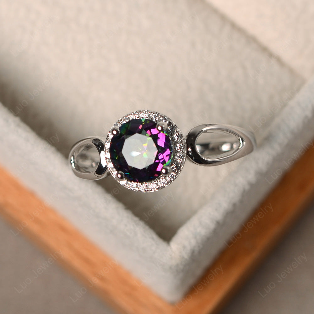 Mystic Topaz Halo Engagement Ring Split Shank - LUO Jewelry