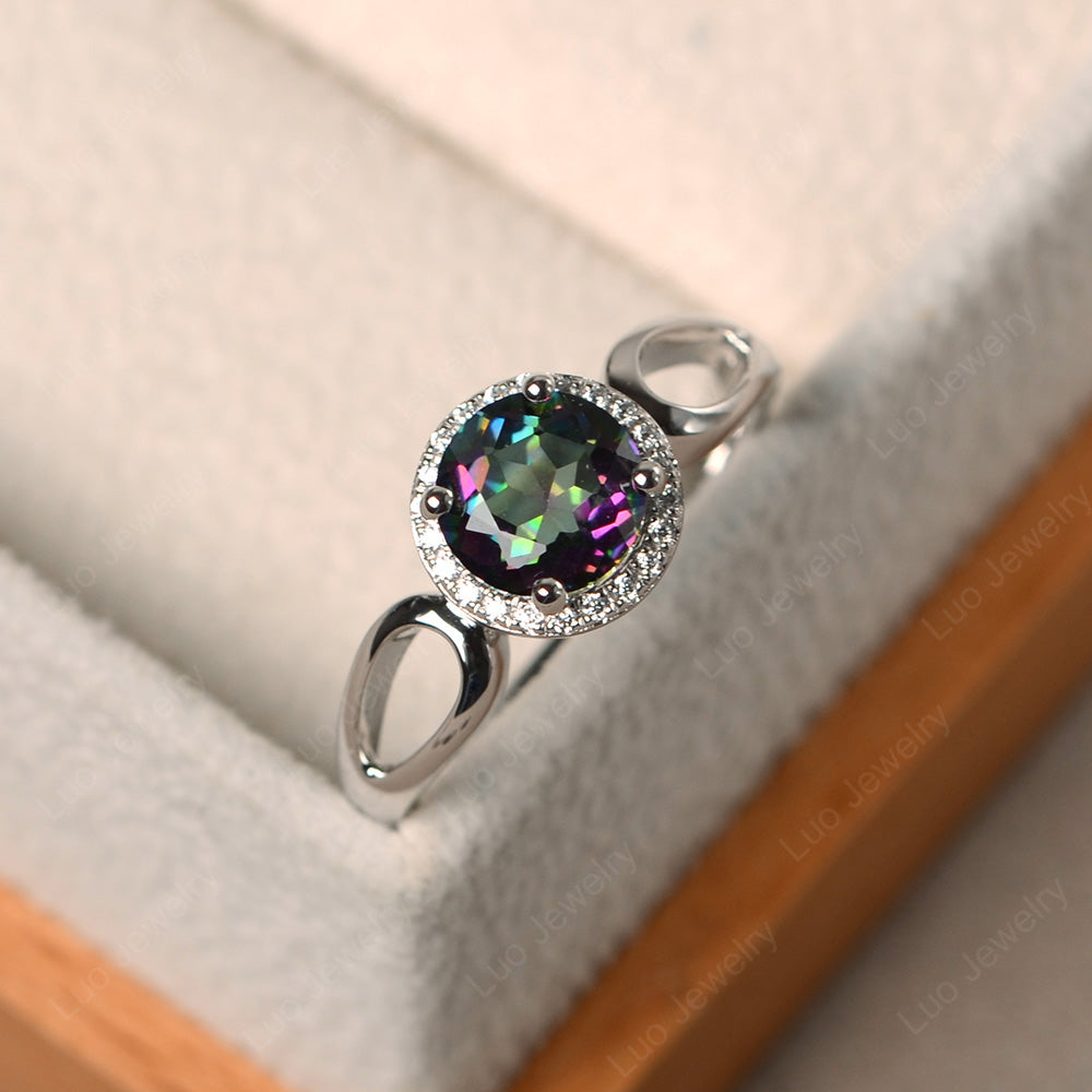 Mystic Topaz Halo Engagement Ring Split Shank - LUO Jewelry