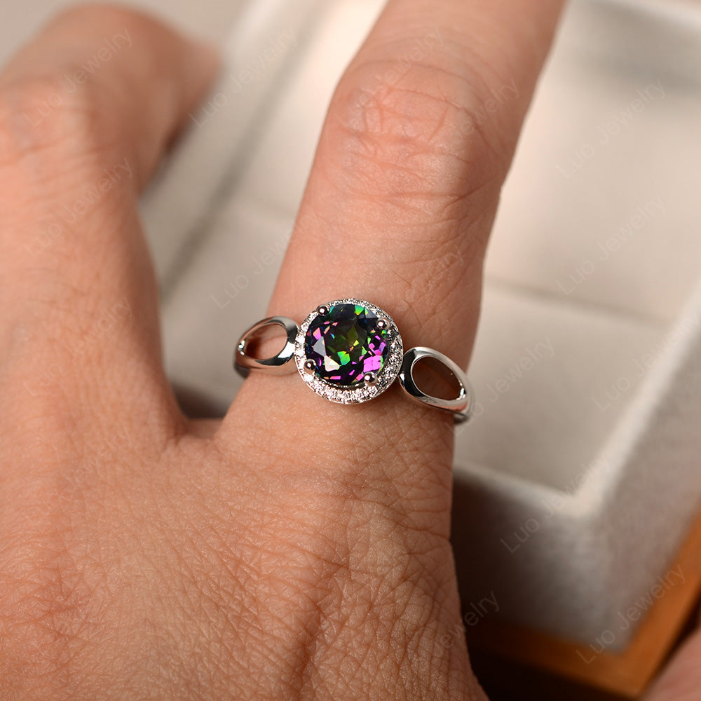 Mystic Topaz Halo Engagement Ring Split Shank - LUO Jewelry