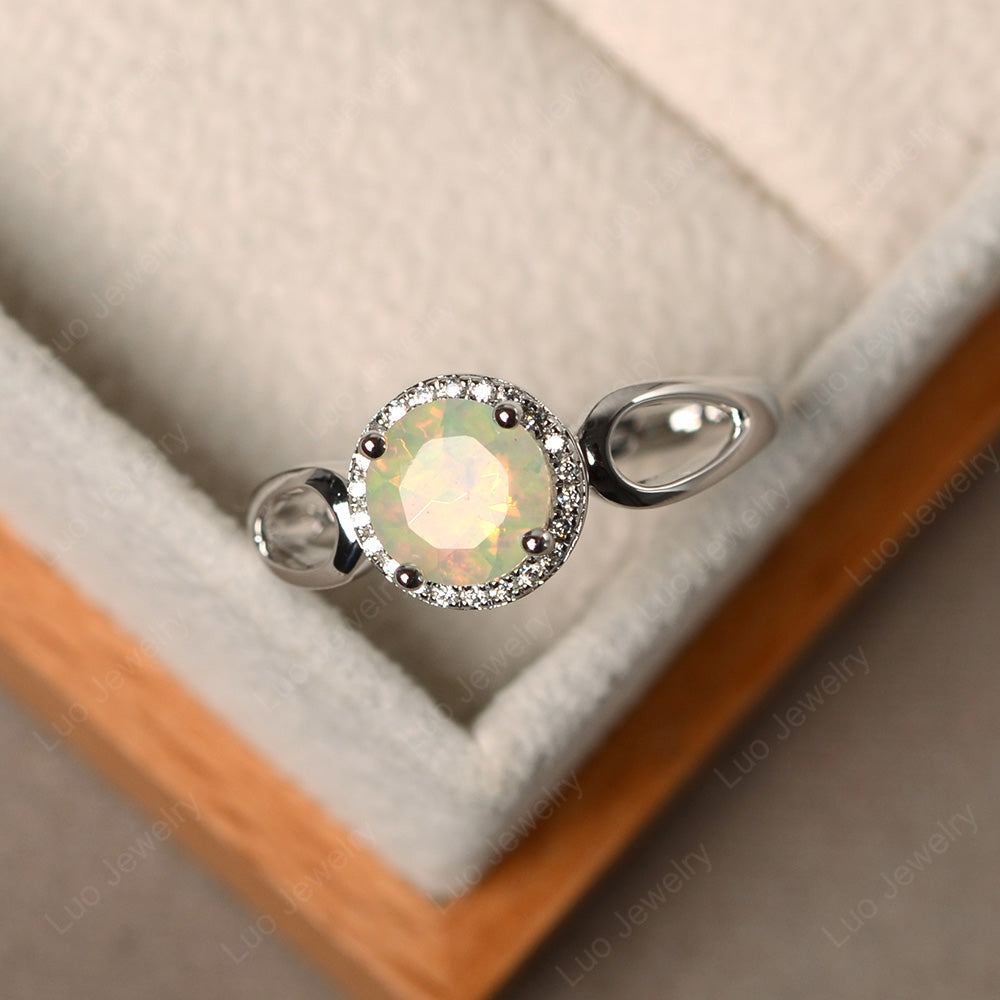 Opal Halo Engagement Ring Split Shank - LUO Jewelry