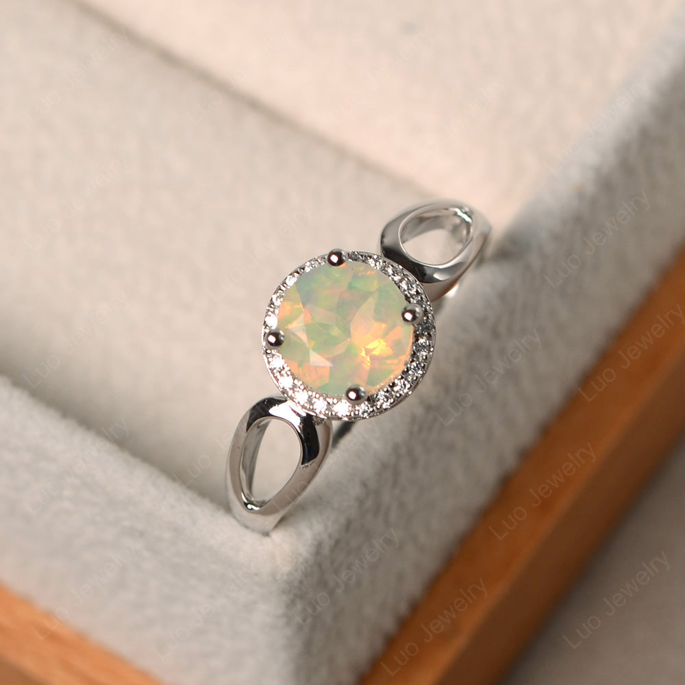 Opal Halo Engagement Ring Split Shank - LUO Jewelry