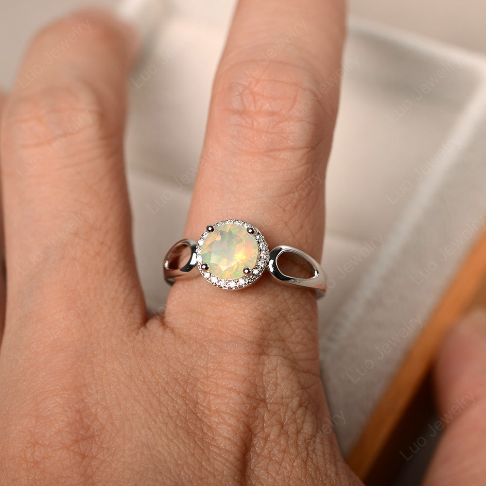 Opal Halo Engagement Ring Split Shank - LUO Jewelry