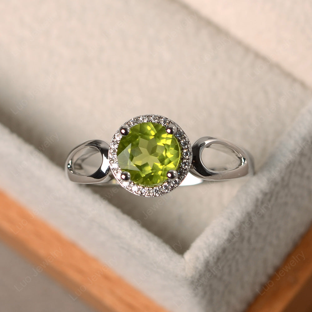 Peridot Halo Engagement Ring Split Shank - LUO Jewelry