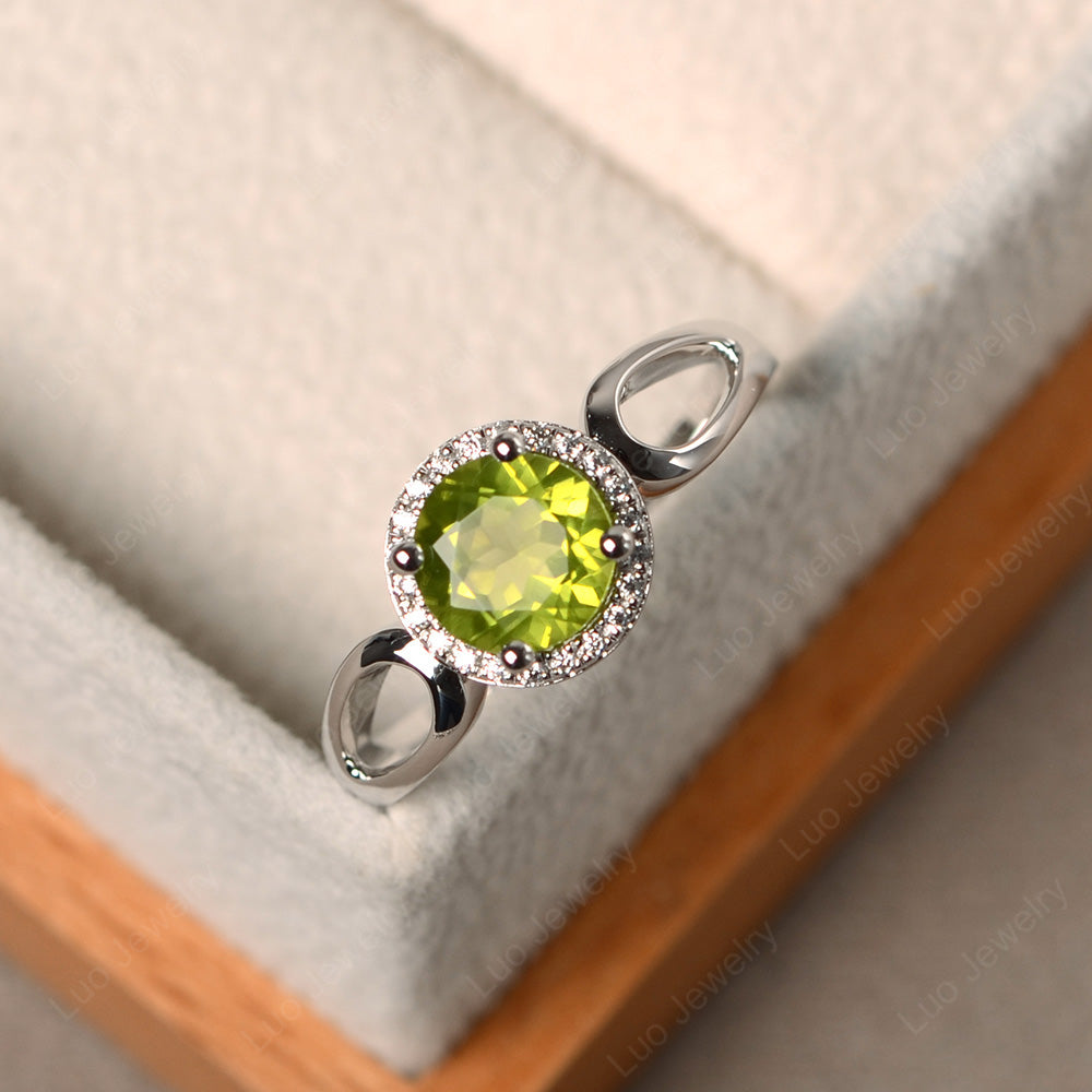 Peridot Halo Engagement Ring Split Shank - LUO Jewelry