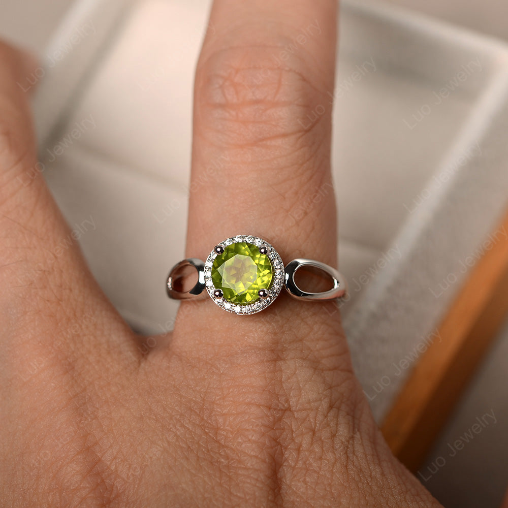 Peridot Halo Engagement Ring Split Shank - LUO Jewelry