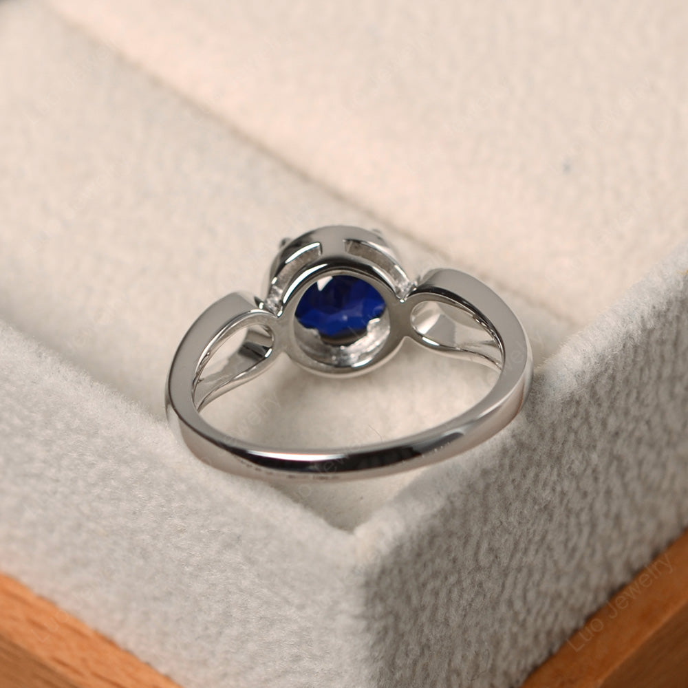 Lab Sapphire Halo Engagement Ring Split Shank - LUO Jewelry