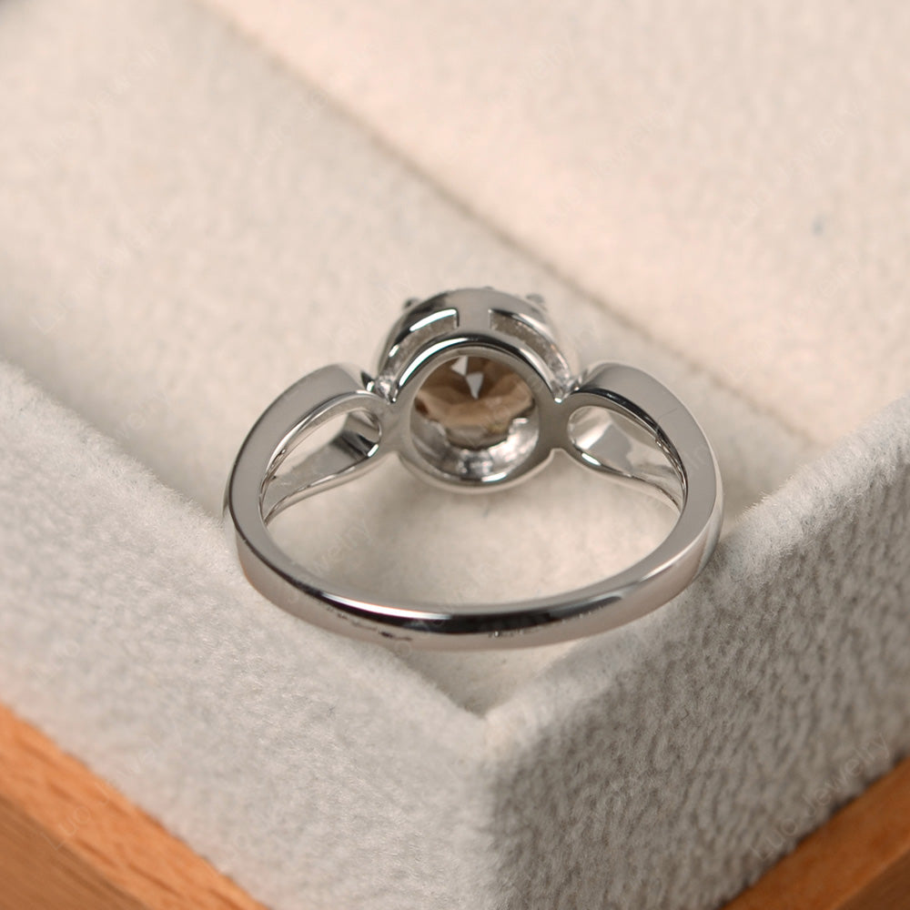 Smoky Quartz  Halo Engagement Ring Split Shank - LUO Jewelry