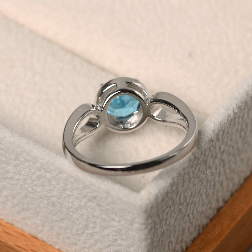 Swiss Blue Topaz Halo Engagement Ring Split Shank - LUO Jewelry