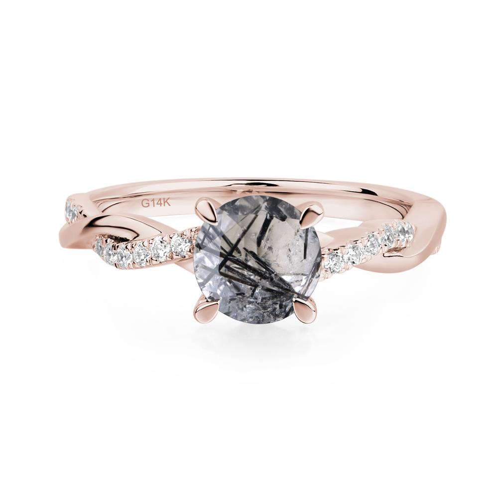 Black Rutilated Quartz Twisted Engagement Ring - LUO Jewelry #metal_14k rose gold