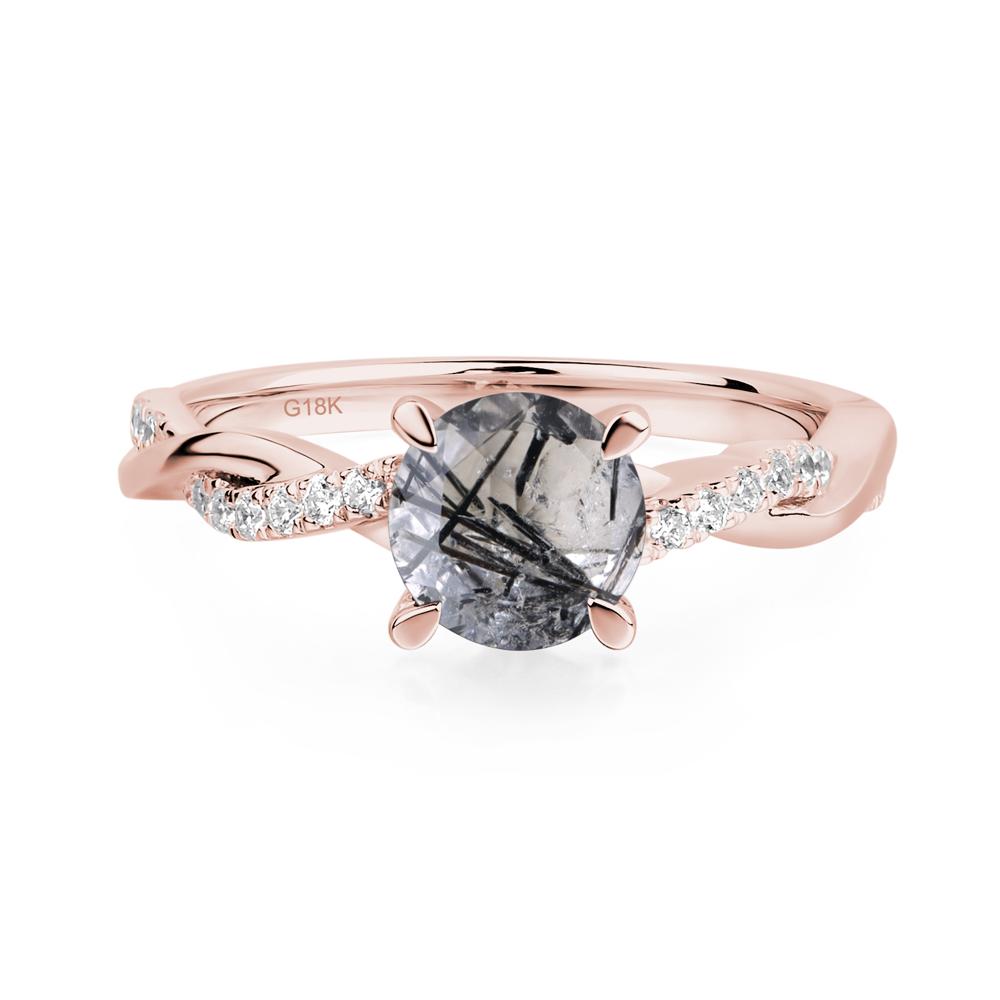 Black Rutilated Quartz Twisted Engagement Ring - LUO Jewelry #metal_18k rose gold