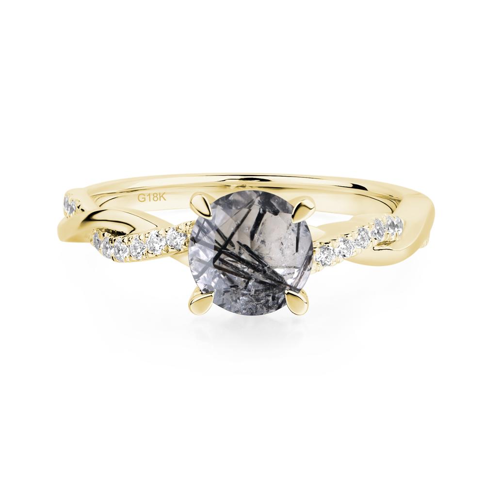 Black Rutilated Quartz Twisted Engagement Ring - LUO Jewelry #metal_18k yellow gold