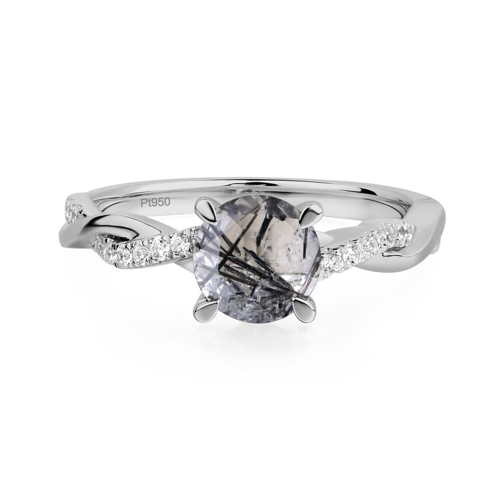 Black Rutilated Quartz Twisted Engagement Ring - LUO Jewelry #metal_platinum