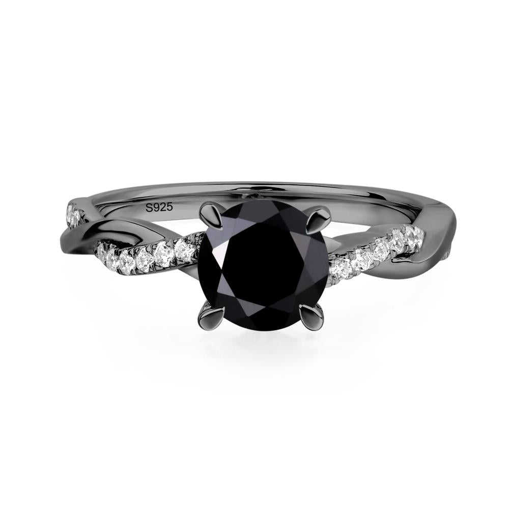 Black Spinel Twisted Engagement Ring - LUO Jewelry #metal_black finish sterling silver
