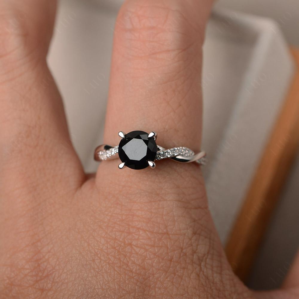 Black Spinel Twisted Engagement Ring - LUO Jewelry