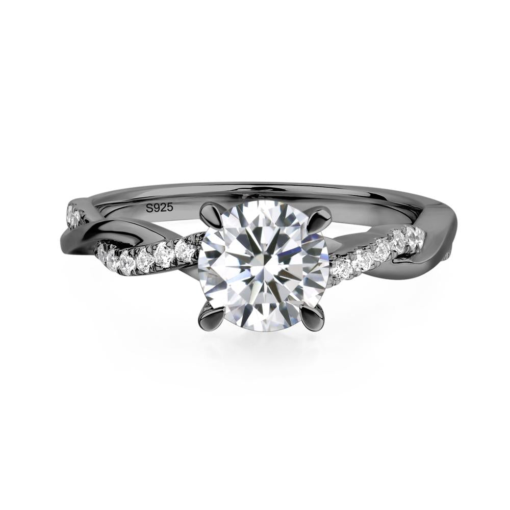 Cubic Zirconia Twisted Engagement Ring - LUO Jewelry #metal_black finish sterling silver