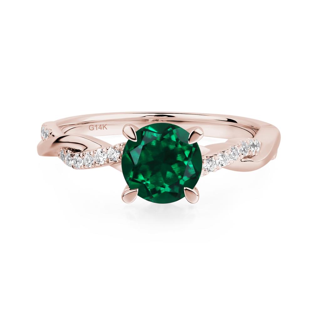 Lab Grown Emerald Twisted Engagement Ring - LUO Jewelry #metal_14k rose gold