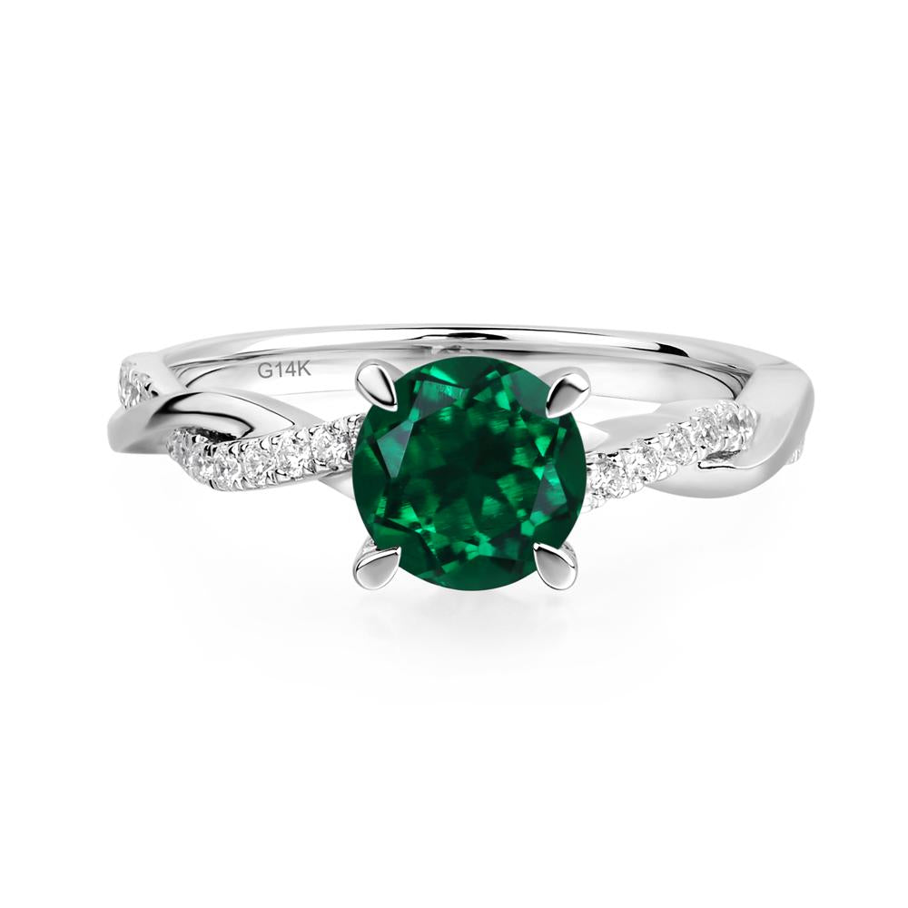 Lab Grown Emerald Twisted Engagement Ring - LUO Jewelry #metal_14k white gold