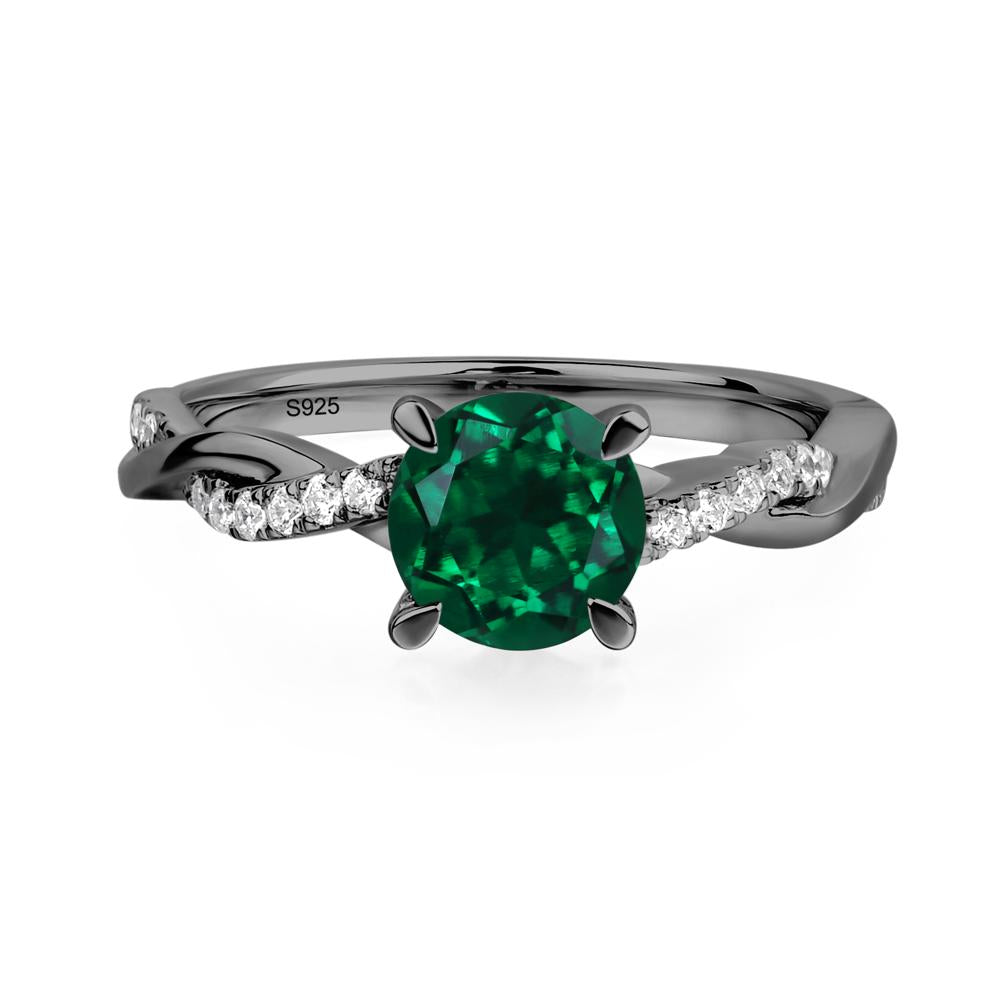 Lab Grown Emerald Twisted Engagement Ring - LUO Jewelry #metal_black finish sterling silver