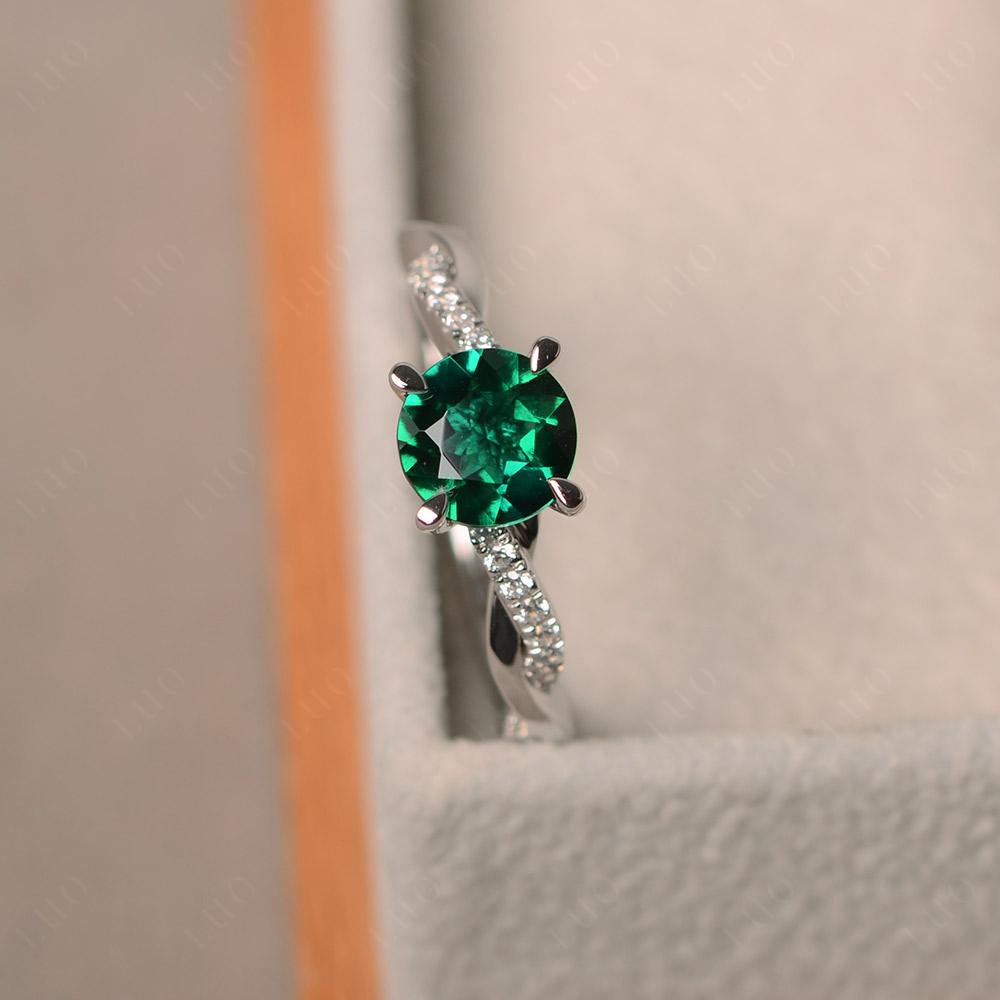 Lab Emerald Ring Twisted Engagement Ring Gold - LUO Jewelry