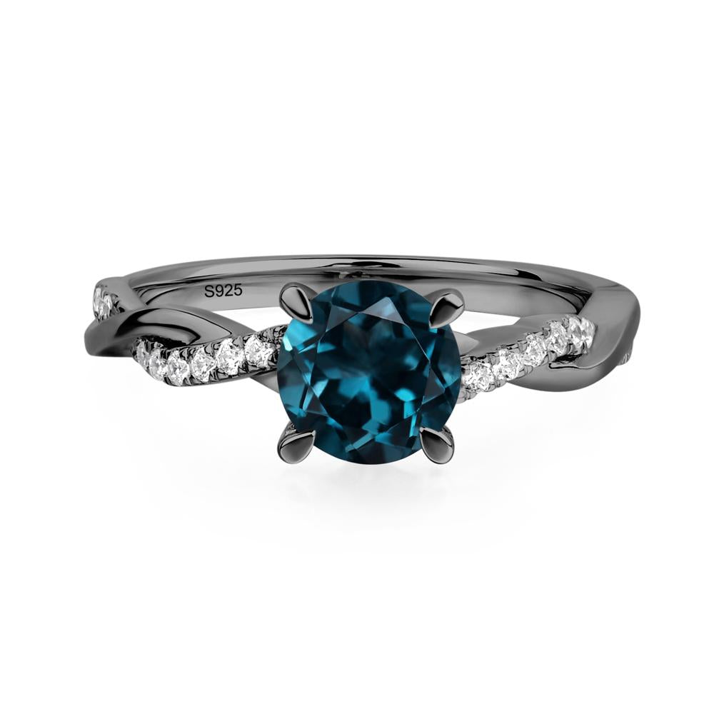 London Blue Topaz Twisted Engagement Ring - LUO Jewelry #metal_black finish sterling silver