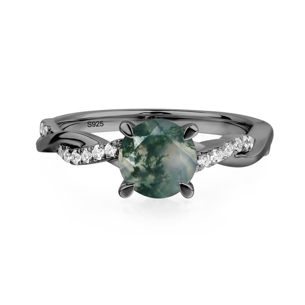 Moss Agate Twisted Engagement Ring - LUO Jewelry #metal_black finish sterling silver