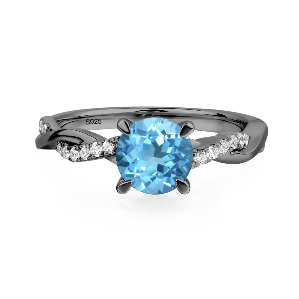Swiss Blue Topaz Twisted Engagement Ring - LUO Jewelry #metal_black finish sterling silver